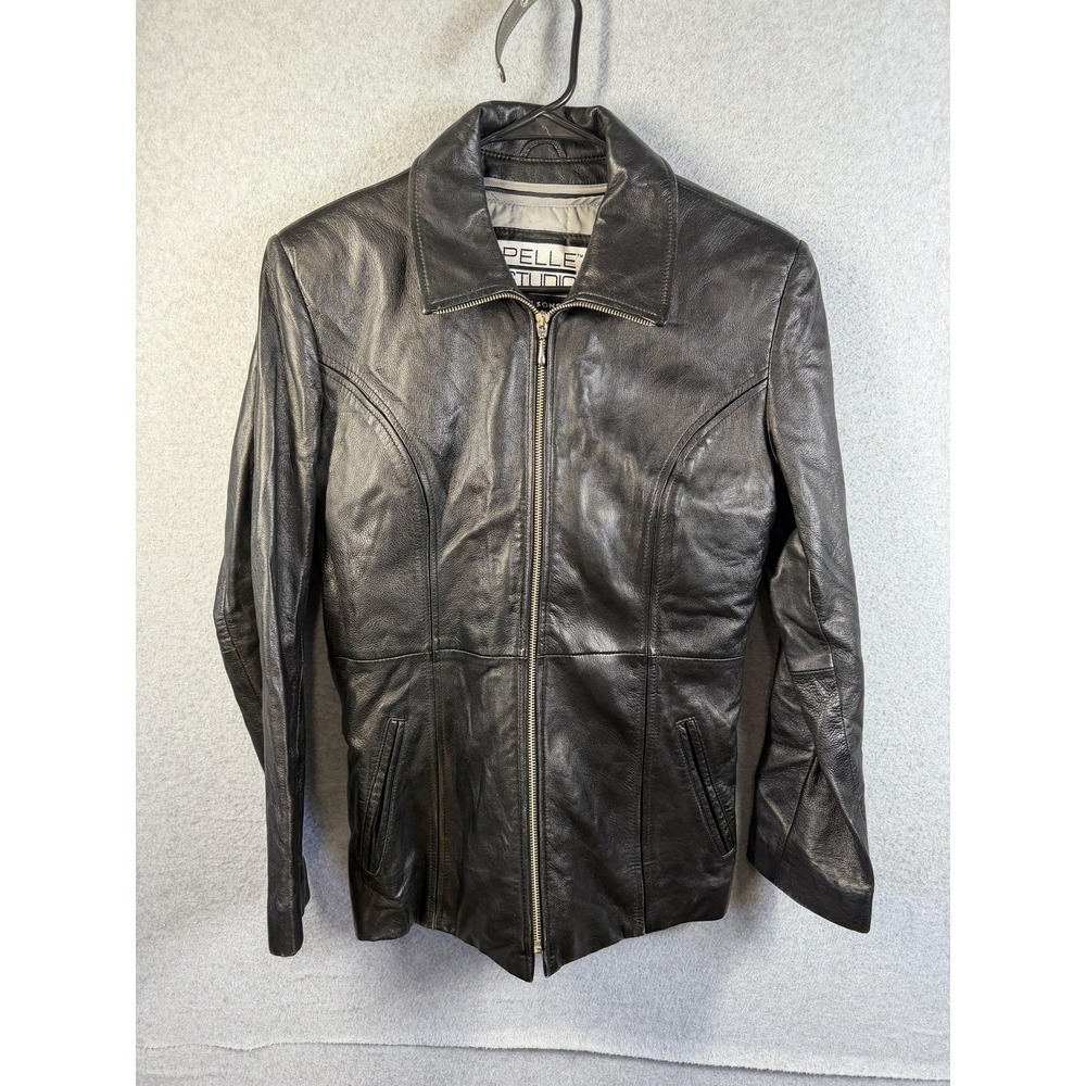 Pelle Studio Jacket Womens XS Black Leather Thinsulate Lined Insulated Pockets